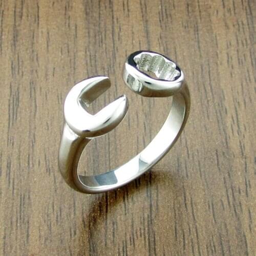 Free Shipping Vintage 316L Stainless Steel Silver color Womens Wrench Biker Ring Jewelry