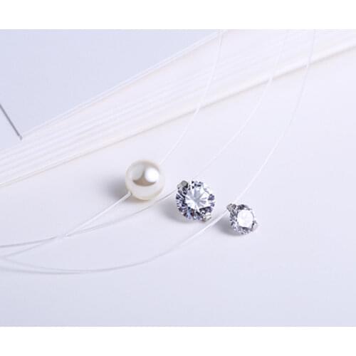 1 PC Fashion Invisible Transparent Fishing Line Choker Necklace Rhinestone Pendant Zircon Neck Lace For Women Jewelry Gift