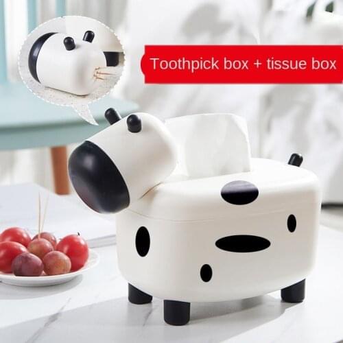 2 In 1 Tissue Box Holder Cow Shape Dispenser Toothpick Holder Wipe Case Container Holder Box Desktop Decoration Boxes Home Decor