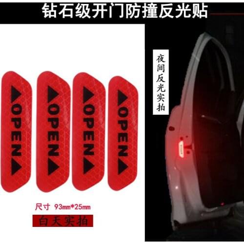 4Pcs/Set Night Reflective Warning Car OPEN Tape Mark Reflective Open Notice Bicycle Accessories Exterior Car Door Stickers