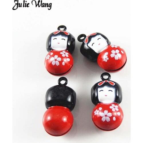 5pcs Kawaii Girl Bells Charms For Bracelet Pet Necklace Pendant Making Keychain Hanging Home Decor Accessories Making Sound