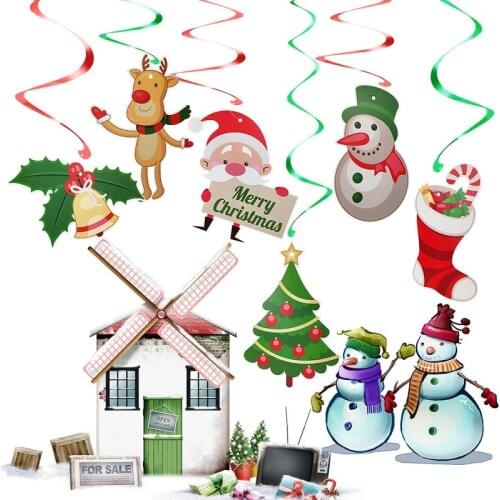 6Pcs/Set Christmas Spiral Pendant Ceiling Hanging Garlands Santa Swirl Banners For Xmas Party House Decoration Living Room Decor