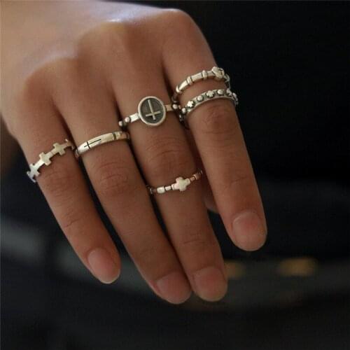 6 Pcs/set Fashion Women Ring Classic Vintage Cross Carved Knuckle Joint Finger Rings for Women Men Jewelry Gifts