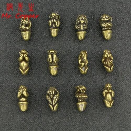 Antique Copper Creative Chinese 12 Zodiac Male Genital Sexy Ornaments Crafts Brass Animals Figurine Home Decorations Accessories