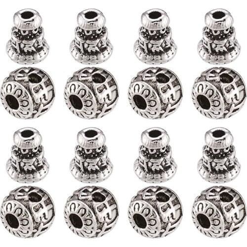 10 Sets Tibetan Style Alloy Beads, Om Mani Padme Hum Round and Cone for Jewelry Making
