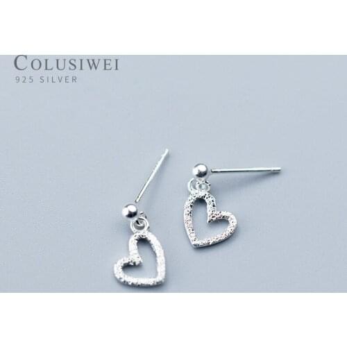 Colusiwei Authentic 925 Sterling Silver Simple Hollow Out Heart Stud Earrings for Women Ear Pins Gifts 2020 New Bijoux