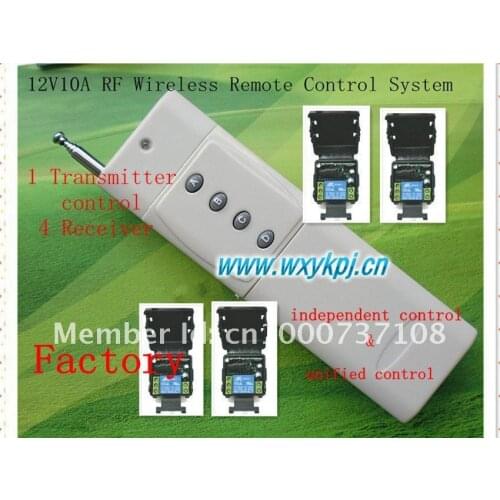 DC 12V 10A 1CH 3000M 1 Transmitter & 4 Receiver Radio Frequency Wireless Remote Control System