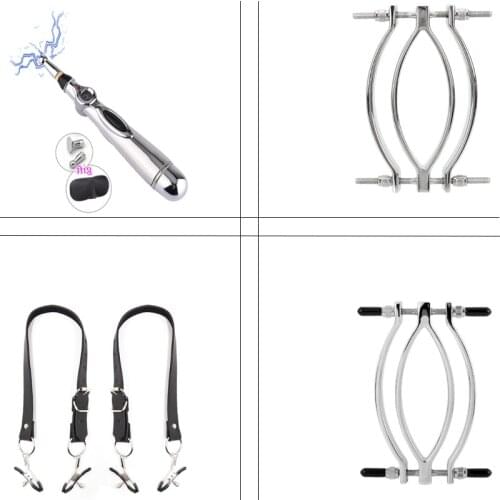 Electric Shock Vagina Pen Labia Clip Sex Nipple Clamp Clit Stimulator Vagina Speculum Thigh Bondage,SM Electro Wand Sex Toys