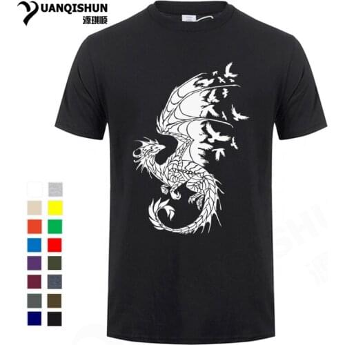 Dragon Birds Creative Print Tshirt High Quality 16 Colors 100% Cotton Man Short sleeves Tops Tee Casual Hip Hop Unisex Hipster