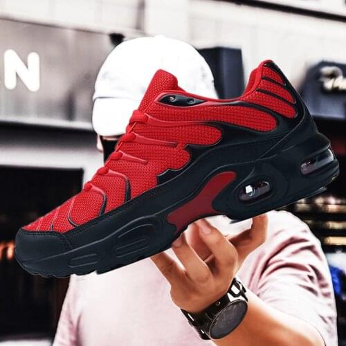 Running shoes mens new air cushion large size sneakers summer outdoor jogging red quality comfortable breathable lightweight
