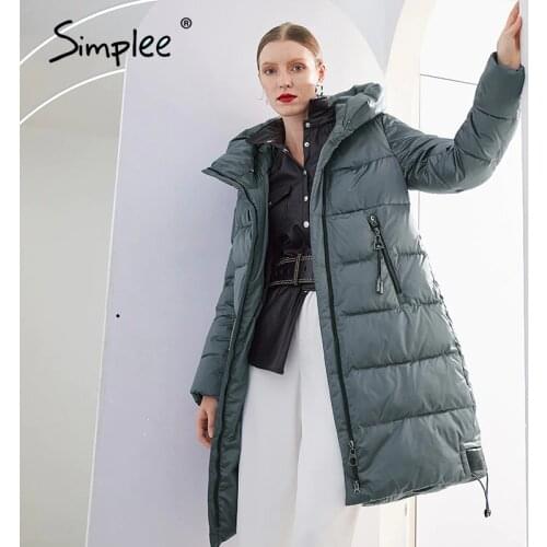 Simplee Hooded fashionwomen jacket winter coat Fahison brand zipper long warm coat parkas 2020 New slim shiny jacket coat female