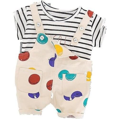 Summer Fashion Baby Boys Girls Clothes Suit New Children Cotton T Shirt Overalls 2Pcs/set Toddler Sports Costume Kids Tracksuits