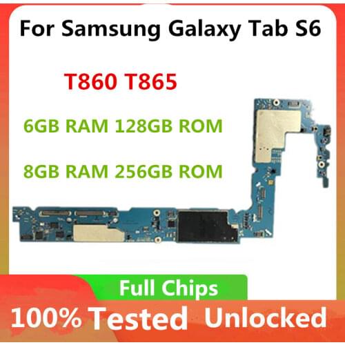 For Samsung Galaxy Tab S6 T860 T865 Motherboard Original Unlocked Mainboard WIth Android system Logic Board Full Chips 128/256gb
