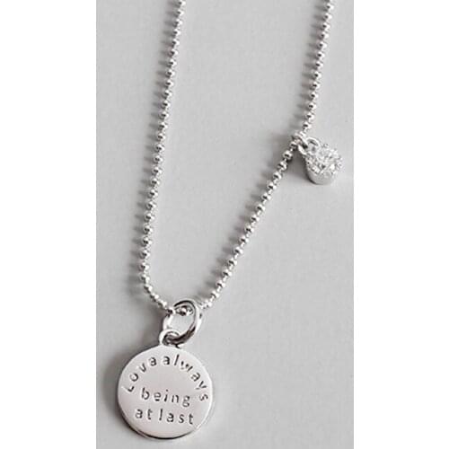 Fashion Bead Chain Coin Round Card Single Crystal Necklaces Pendants 100% S925 Silver Love Choker Necklace Women Jewelry Kolye