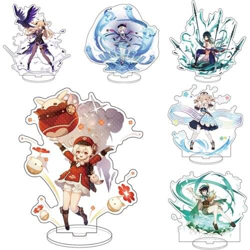 Fashion Game Genshin Impact Stand Model Plate Acrylic Keychain Zhongli Klee Diluc Venti Qiqi Anime Figures Base Standing Keyring