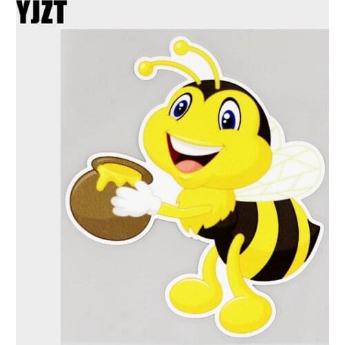 YJZT 12.3CM×14.1CM Bee Cartoon Holding Honey Bucket PVC Decal Car Sticker 11C-0383