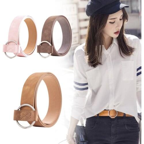 Genuine quality ladies fashion latest needle-free metal round buckle belt jeans wild luxury brand the women belt for