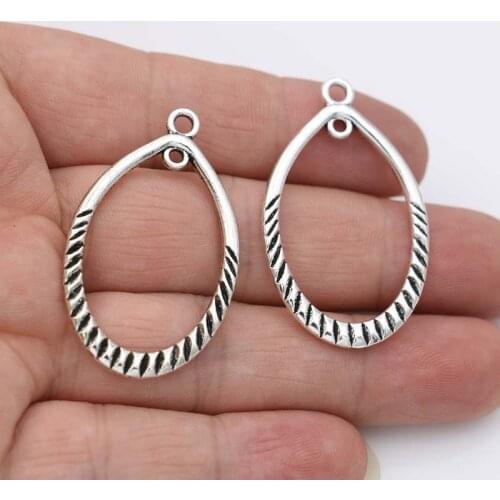 JAKONGO Antique Silver Plated Oval Charm Pendant for Jewelry Making Earrings Accessories DIY Findings 26x43mm 10pcs/lot