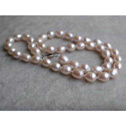 Genuine Pearl Necklace,White Color AA 7-8MM Rice Pearl,Real Freshwater Pearl Necklace