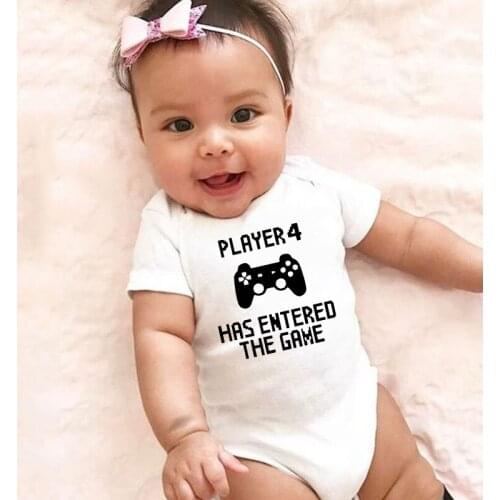 Player 4 Has Entered The Game Newborn Baby Romper Funny Infant Boys Girls Cotton Short Sleeve Jumpsuit Onesie Outwear 0-18M