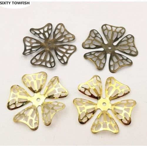 20 Pieces/lot 34mm Gold Color/Antique bronze Metal Filigree Flowers Slice Charms Jewelry Settings DIY Components