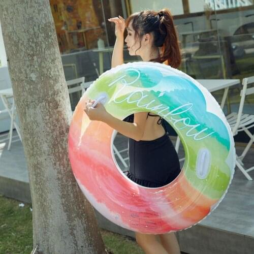 Rainbow Swimming Circle Inflatable PVC Rubber Ring for Swimming Pool Kids Adult Pool Float Seat Summer Beach Party Toys