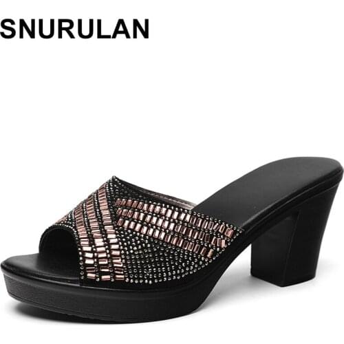 SNURULAN Crystal women slipper2020 ladies summer slippers shoes women high heels fashion rhinestone summer slides shoes Zapatos