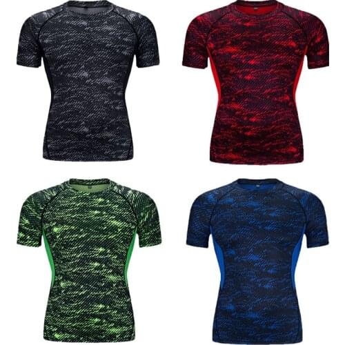 Sports Short-sleeved Mens Quick-drying Breathable Digital Printing Stretch Camouflage T-shirt Running Training Fitness Clothes