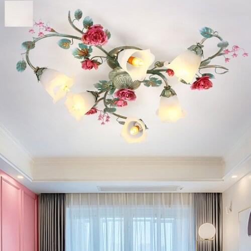 Glass Lampshade Ceiling Light Metal Alloy Pink Flower Living Room Lamp Princess Girl Bedroom Dinning Room Lighting Fixture D117