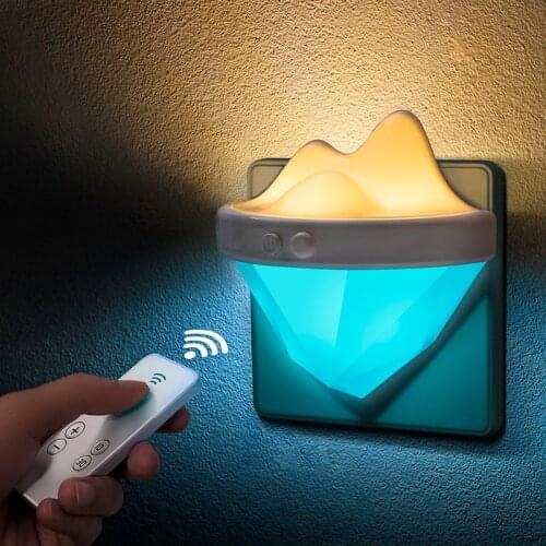 Iceberg Remote Control Dimming Night Lamp Adjustable LED Night Light Room Decor Light-control Sensor Wall Socket Lamp Light