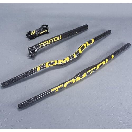 TOMTOU Lightweight 3k Carbon Mountain Bike Cycling MTB Handlebar + Seatpost + Stem Bicycle Handlebars Set Yellow - TS9T25