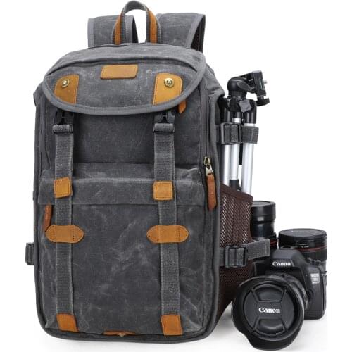 Waterproof Batik Canvas+Crazy Horse Leather Camera Bags Outdoor Photography DSLR/SLR Backpack Fotocamera SLR Bag for Nikon Canon