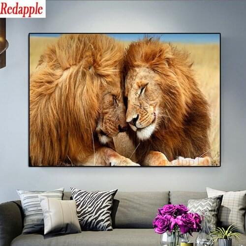 Diamond Embroidery Cross Stitch Lion couple Full Square/Round Painting Animal Picture Handcraft Mosaic Art Kit Home Decor