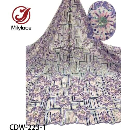 High Quality African Lace Fabrics French Net Embroidery Color Sequins Tulle Lace Fabric for Nigerian Party Dress CDW-223