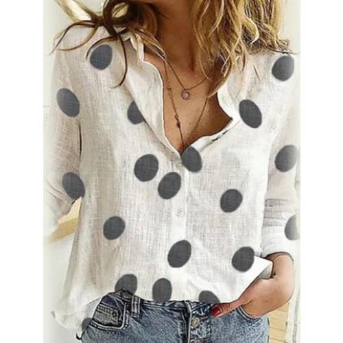 Women Fashion Long Sleeve Marguerite Dot Star Print Office Shirt Blouse Top
