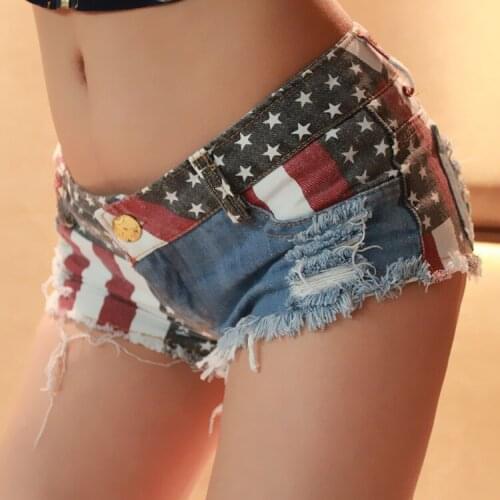 Womens Low-Rise American Flag Print Ripped Denim Shorts Jeans Mini Hot Shorts Summer Style shorts women