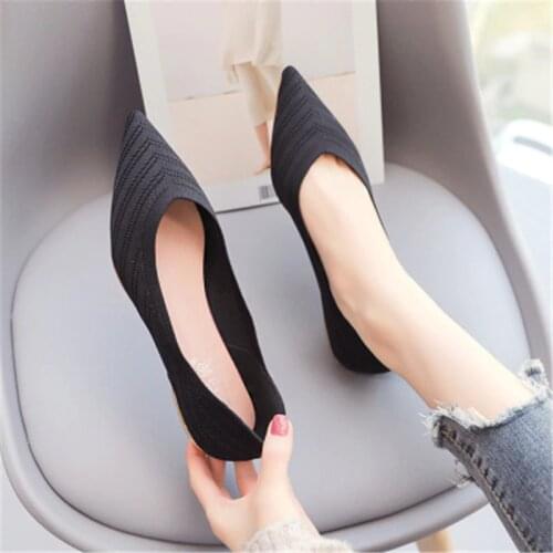 2020 Womens Flat Shoes Womens Soft Women Zapatos De Pointed Breathable Knit Moccasin Mixed Color Ballet Sh Ballet Mujer 35-40