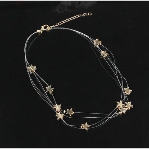 Fashion Multilayer Star Chain Necklace Transparent Line Gold Silver Color Pendant Necklaces for Women Clavicle Jewelry XL933