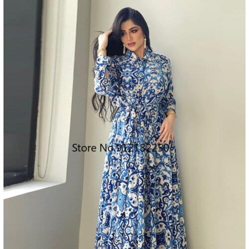 Floral Abaya Turkish Kimono 2021 Dubai Women Long Sleeve Shirt Dresses Muslim Fashion Evening Gowns Turkish Ladies Boho Dress
