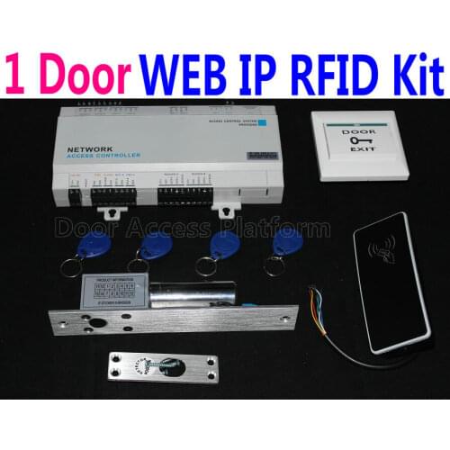 1 Door Web IP Based interface anti pass back with RFID Card reader+door bolt lock+exit button+1 software management system