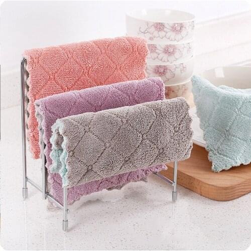 1pcs Is Cheaper Double-layer Absorbent Microfiber Kitchen Dish Cloth Non-stick Oil Household Cleaning Wiping Towel Kitchen Tool