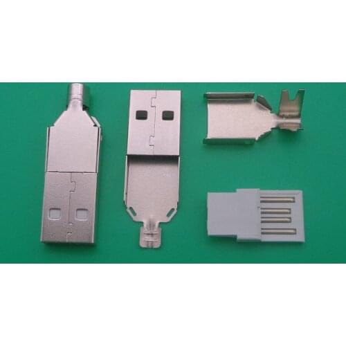 10sets DIY USB 2.0 A type Male Connector Assembly Adapter Plug Socket Metal shell shield solder Wire