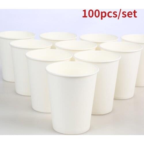 100pcs/Pack 250ml Pure White Paper Cups Disposable Coffee Tea Milk Cup Party Supplies Drinking Accessories