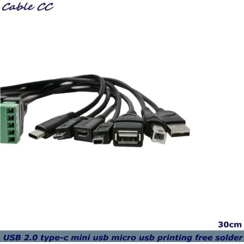 1ft USB 2.0 Female B Micro usb mini usb Type-C Male to 5 Pin Female Bolt Screw Connector with Shield Terminal Plug Adapter Cable