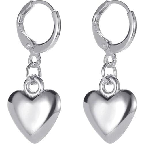 2021 New Earrings Simple Mirror Three-dimensional Feeling Love Earrings Punk Wind Metallic Heart-shaped Earrings Trend Earrings