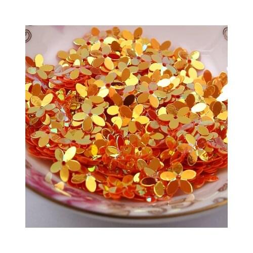 30g/lot PVC Sequins 10mm Flower With 1 Center Hole Plum Blossom Cup Loose Sequins Shining Orange Spangles