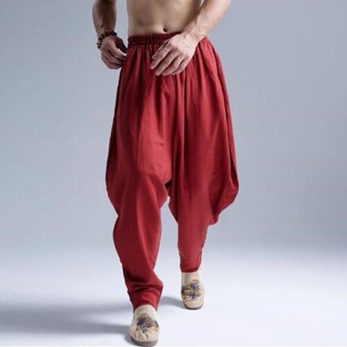 Large Size Cotton Linen Solid Harem Pants Casual Elastic Waist Loose Trousers Men 2020 Summer Autumn Soft Trousers