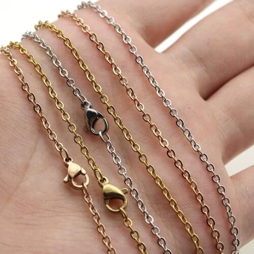 5pcs/lot 1mm 1.5mm 2mm Rose Gold Stainless Steel Link Chains Necklaces Fashion Jewelry Cuban Chains Wholesale Chain DIY Crafts