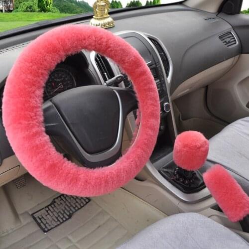 Car Steering Wheel Cover Winter Universal Hand Brake Gear Position Gear Three-piece Faux Fur Cover Car Interior Accessories