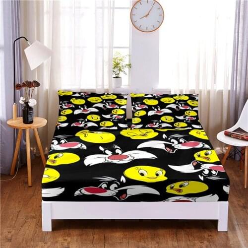 Cartoon Animal Digital Printed 3pc Polyester Fitted Sheet Mattress Cover Four Corners with Elastic Band Bed Sheet Pillowcases